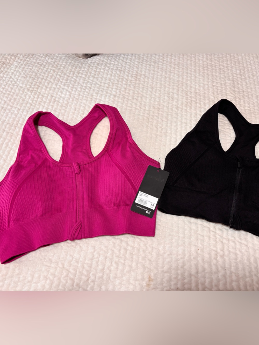 Seamless Front-Zip Sports Bra - Magenta & Black (Set of 2)